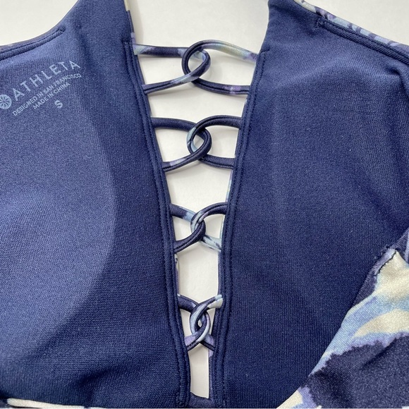 SOLD Athleta Aqualuxe Floral Loop Bikini Set Women’s Small Navy Blue Halter - Picture 9 of 16
